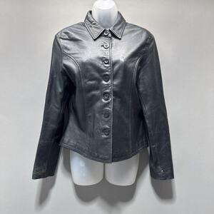 SAGUARO Black GENUINE LEATHER Jacket Women's Size M Reg Lined Coat Buttons